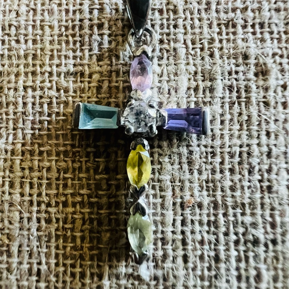 Vibrant Gemstone Cross Necklace - Picture 1 of 4